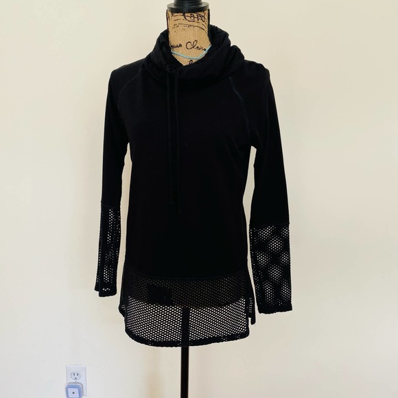 NUX Active Cowl Neck Mesh Netting Pullover Athleisure Sweatershirt Top Black - Picture 3 of 11